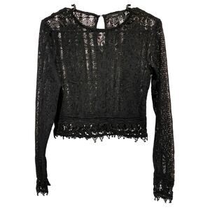 Forever 21 Black Lace Long Sleeve Top Small Sheer Whimsigoth Goth Vamp Witchy